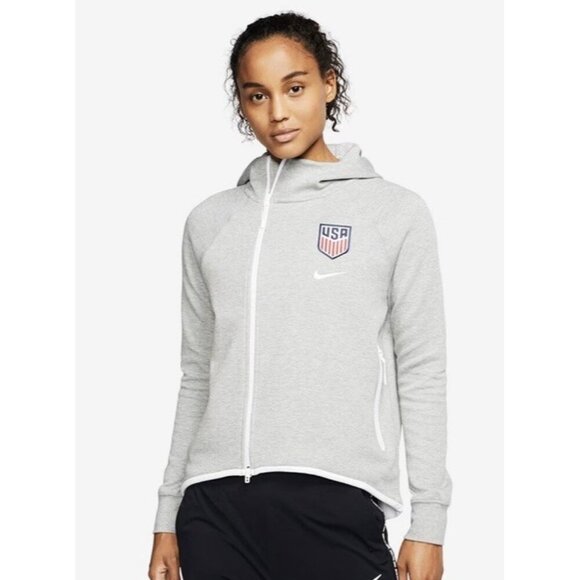 Nike USA Tech Fleece Windrunner Asym Full Zip Hoodie Woman's Sz XL Heather Grey - Picture 1 of 13